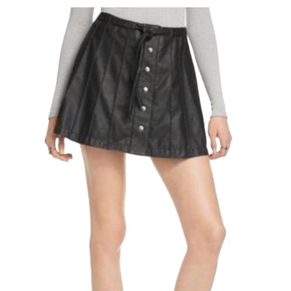 Free people pleated button up faux leather skirt
